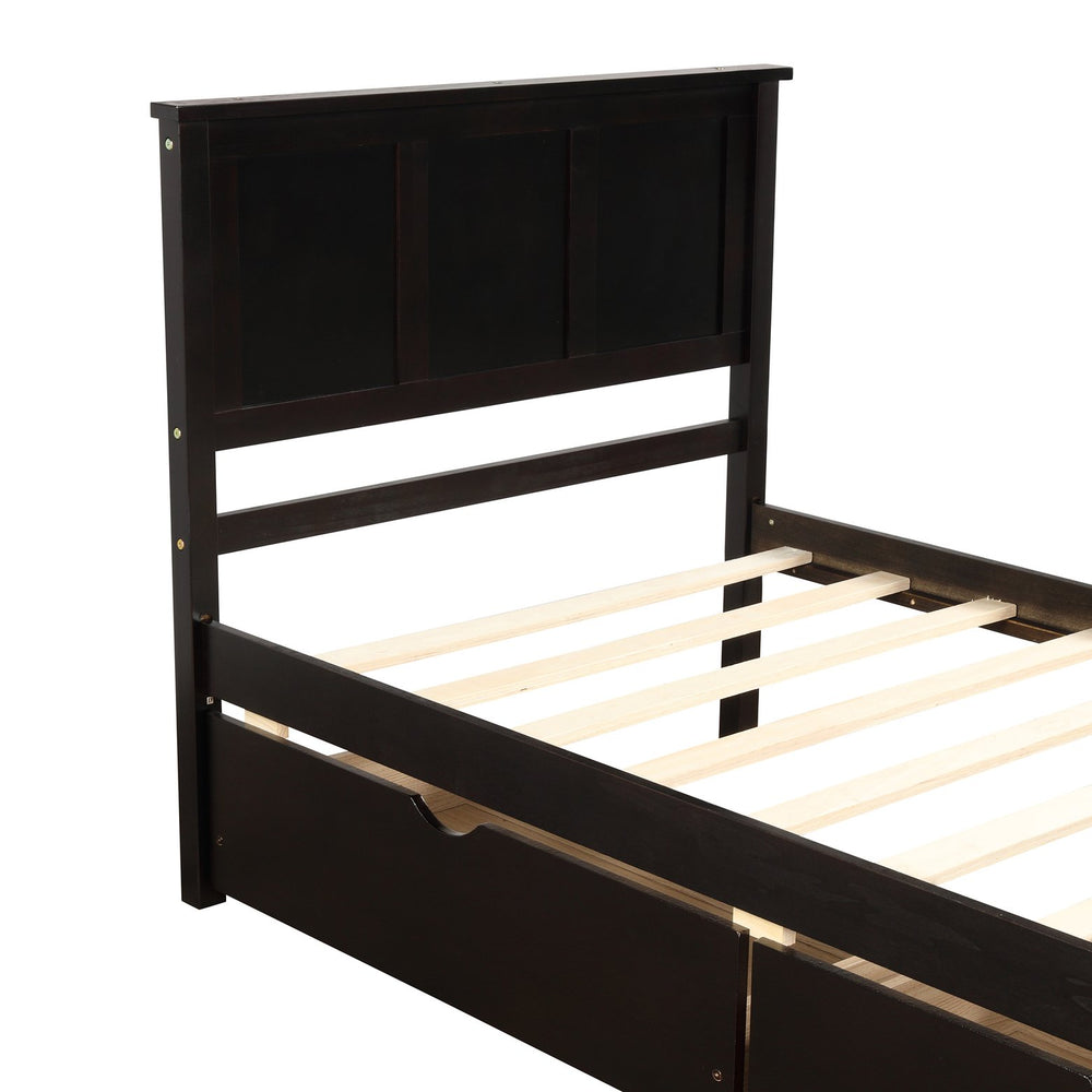 English Elm Platform Twin Storage Bed with Two Under-Drawer Wheels, Solid Wood & MDF Frame, Space-Saving Design Espresso WF194472AAP