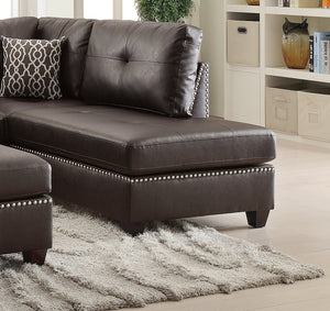 English Elm 3-pcs Reversible Sectional Sofa with Ottoman Nailhead Trim Bonded Leather Modern Cushioned Lounger Espresso 36 L x 24 W x 16 H B011S00100