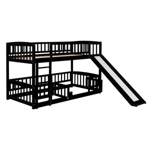 English Elm Bunk Bed Twin Over Pine Frame with Slide Fence and Ladder for Kids Rooms Espresso LT000082AAP