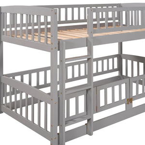 English Elm Bunk Bed Twin Over Pine Frame with Slide Fence and Ladder for Kids Rooms Grey LT000082AAE