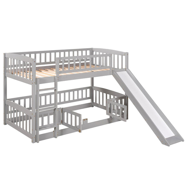 English Elm Bunk Bed Twin Over Pine Frame with Slide Fence and Ladder for Kids Rooms Grey LT000082AAE