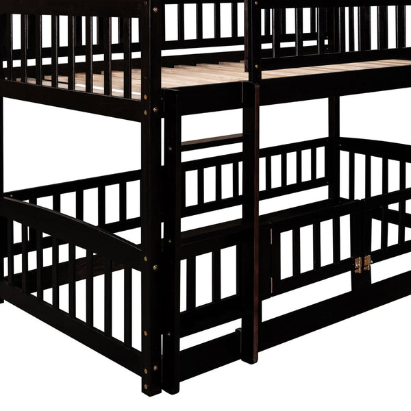 English Elm Bunk Bed Twin Over Pine Frame with Slide Fence and Ladder for Kids Rooms Espresso LT000082AAP