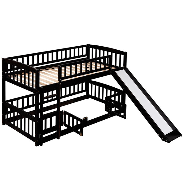 English Elm Bunk Bed Twin Over Pine Frame with Slide Fence and Ladder for Kids Rooms Espresso LT000082AAP