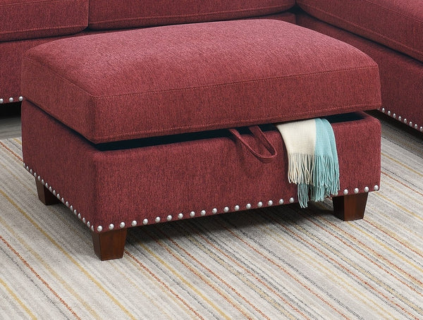 English Elm Sectional Paprika Red Velvet 3-Piece Sofa with Reversible Chaise, Ottoman, Nickel Studs, Pillows HS00-F6419