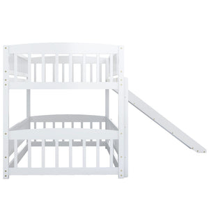 English Elm Bunk Bed Twin Over Pine Frame with Slide Fence and Ladder for Kids Rooms LT000082AAK