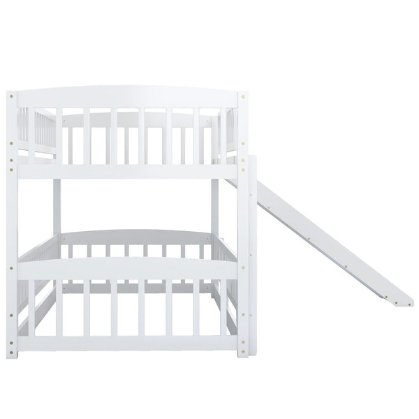 English Elm Bunk Bed Twin Over Pine Frame with Slide Fence and Ladder for Kids Rooms LT000082AAK