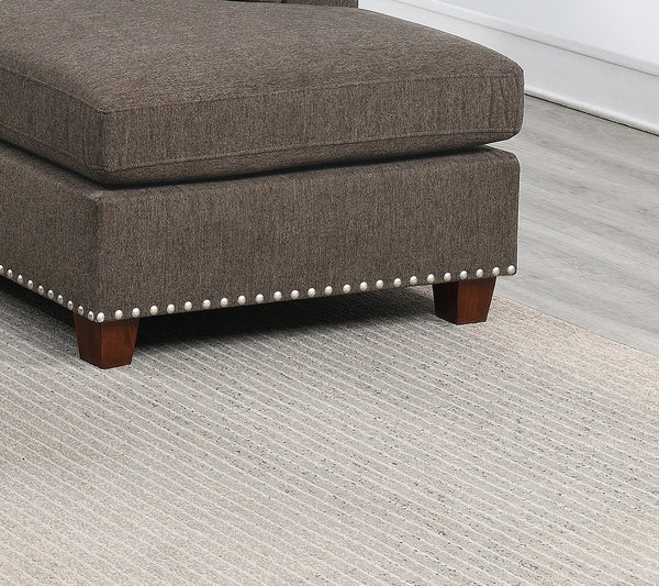 English Elm Sectional Velvet Tan Reversible Chaise Sofa with Nickel-Stud Trim, Cocktail Storage Ottoman & Pillows B011S00104