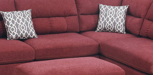 English Elm Sectional Paprika Red Velvet 3-Piece Sofa with Reversible Chaise, Ottoman, Nickel Studs, Pillows HS00-F6419