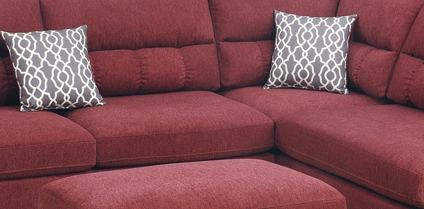 English Elm Sectional Paprika Red Velvet 3-Piece Sofa with Reversible Chaise, Ottoman, Nickel Studs, Pillows HS00-F6419