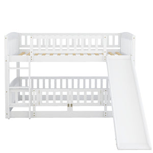 English Elm Bunk Bed Twin Over Pine Frame with Slide Fence and Ladder for Kids Rooms LT000082AAK