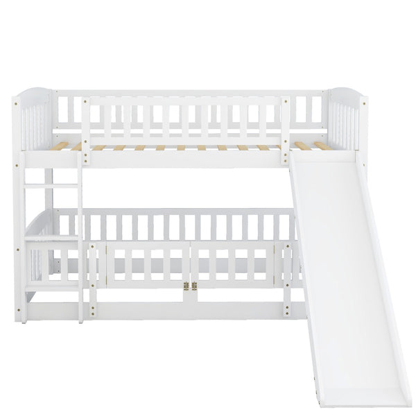 English Elm Bunk Bed Twin Over Pine Frame with Slide Fence and Ladder for Kids Rooms LT000082AAK