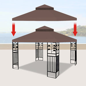 English Elm 10x10 Ft Double Tiered Gazebo Replacement Canopy Uv Resistant Polyester Outdoor Cover Coffee W41939705
