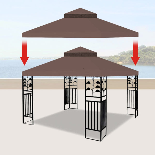 English Elm 10x10 Ft Double Tiered Gazebo Replacement Canopy Uv Resistant Polyester Outdoor Cover Coffee W41939705