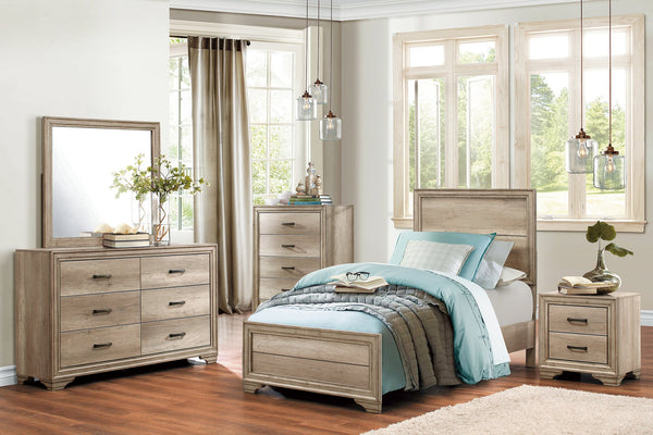 English Elm Contemporary Rustic-Modern Full Bed in Weathered Melamine Finish with Sturdy Wood-Inspired Design and Low Profile Natural 45.75 L x 33.5 W x 4 H B011S00239