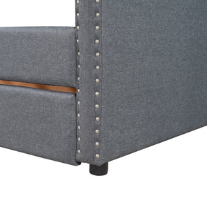 English Elm Upholstered Twin Daybed with Storage Drawers Diamond Tufted Gray Linen Sofa Bed LP100011AAE-1