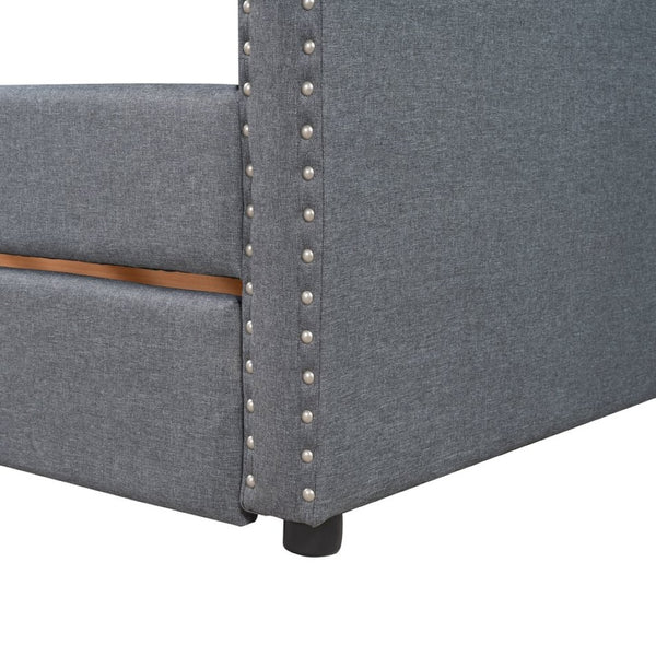 English Elm Upholstered Twin Daybed with Storage Drawers Diamond Tufted Gray Linen Sofa Bed LP100011AAE-1