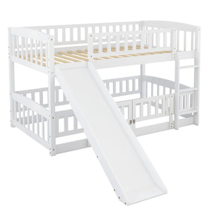 English Elm Bunk Bed Twin Over Pine Frame with Slide Fence and Ladder for Kids Rooms LT000082AAK