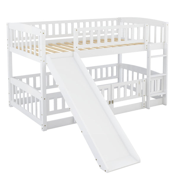 English Elm Bunk Bed Twin Over Pine Frame with Slide Fence and Ladder for Kids Rooms LT000082AAK