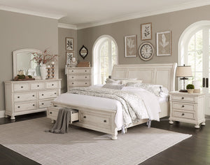English Elm Transitional Wire-Brushed White Nightstand with Hidden Drawer & Bun Feet, Antique Ash Veneer Accent B01147617