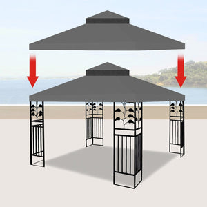 English Elm 10x10 Ft Double Tiered Gazebo Replacement Canopy Uv Resistant Polyester Outdoor Cover Gray W41939706