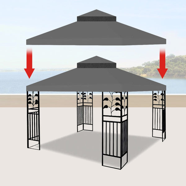 English Elm 10x10 Ft Double Tiered Gazebo Replacement Canopy Uv Resistant Polyester Outdoor Cover Gray W41939706