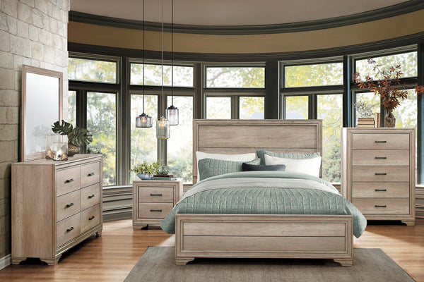 English Elm Contemporary Rustic-Modern Full Bed in Weathered Melamine Finish with Sturdy Wood-Inspired Design and Low Profile Natural 61.25 L x 32.5 W x 4 H B011S00238
