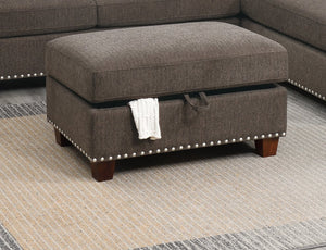English Elm Sectional Velvet Tan Reversible Chaise Sofa with Nickel-Stud Trim, Cocktail Storage Ottoman & Pillows B011S00104