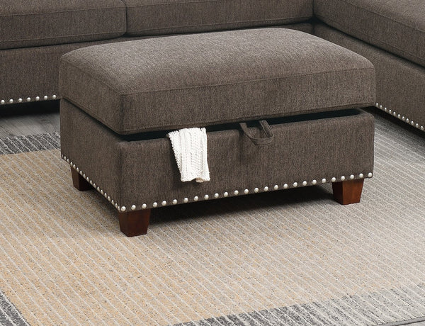 English Elm Sectional Velvet Tan Reversible Chaise Sofa with Nickel-Stud Trim, Cocktail Storage Ottoman & Pillows B011S00104