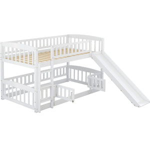 English Elm Bunk Bed Twin Over Pine Frame with Slide Fence and Ladder for Kids Rooms LT000082AAK