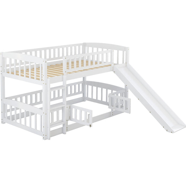 English Elm Bunk Bed Twin Over Pine Frame with Slide Fence and Ladder for Kids Rooms LT000082AAK