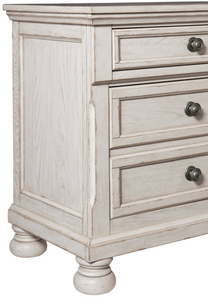 English Elm Transitional Wire-Brushed White Nightstand with Hidden Drawer & Bun Feet, Antique Ash Veneer Accent B01147617