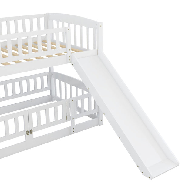 English Elm Bunk Bed Twin Over Pine Frame with Slide Fence and Ladder for Kids Rooms LT000082AAK