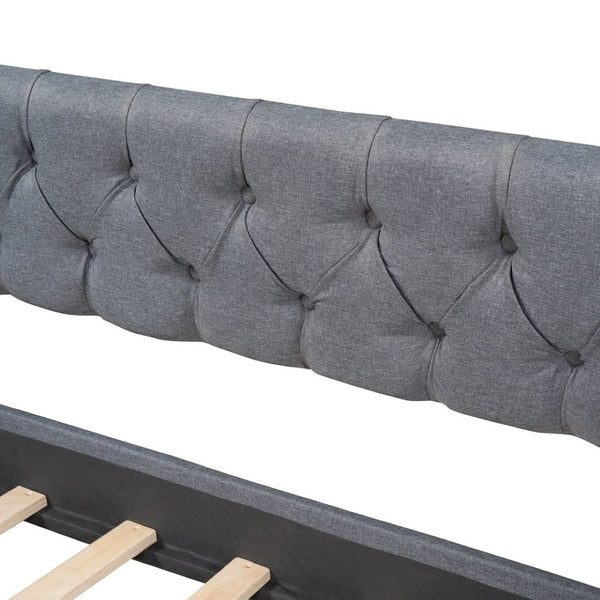English Elm Upholstered Twin Daybed with Storage Drawers Diamond Tufted Gray Linen Sofa Bed LP100011AAE-1