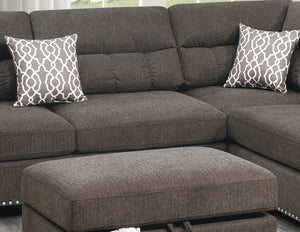 English Elm Sectional Velvet Tan Reversible Chaise Sofa with Nickel-Stud Trim, Cocktail Storage Ottoman & Pillows B011S00104