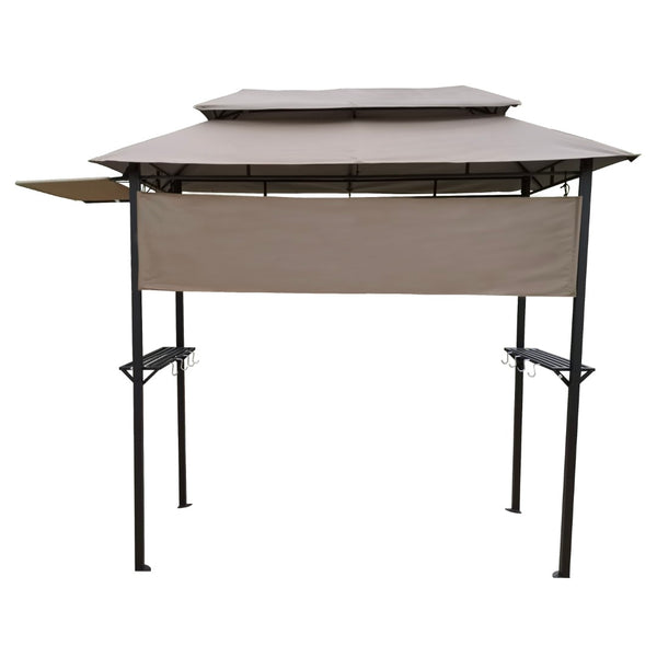 English Elm 8x4ft Outdoor Grill Gazebo Steel Frame Tiered Canopy with Bar Shelves for Patio Cooking Mushroom W65642413