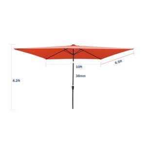 English Elm 10 10x6.5ft Solar LED Patio Umbrella with 26 Lights, Crank Lift, Push-Button Tilt, UV40+ Protection Light Brick Red W65642334