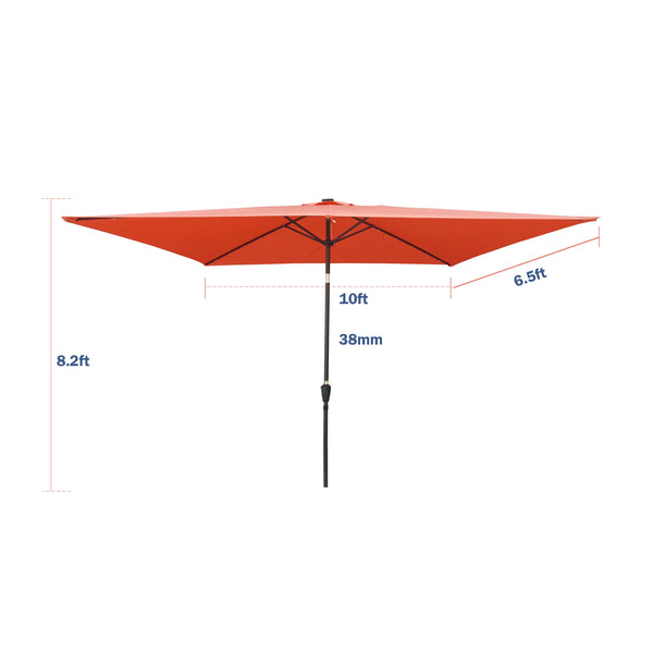 English Elm 10 10x6.5ft Solar LED Patio Umbrella with 26 Lights, Crank Lift, Push-Button Tilt, UV40+ Protection Light Brick Red W65642334