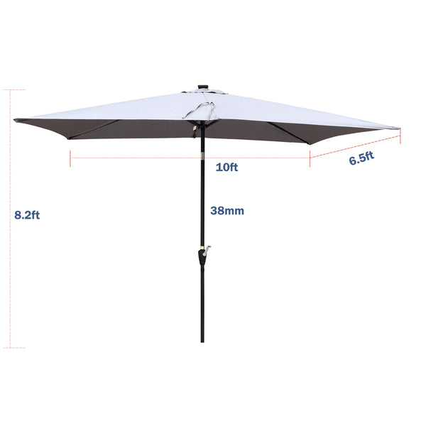 English Elm 10 10x6.5ft Solar LED Patio Umbrella with 26 Lights, Crank Lift, Push-Button Tilt, UV40+ Protection Light Slate Grey W65642332