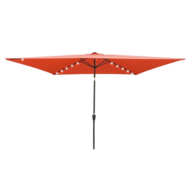 English Elm 10 10x6.5ft Solar LED Patio Umbrella with 26 Lights, Crank Lift, Push-Button Tilt, UV40+ Protection Light Brick Red W65642334