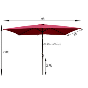 English Elm 6 9x6ft Rectangular Patio Umbrella with Crank & Tilt, Waterproof Polyester Canopy, UPF40+ Weather-Resistant Shade Burgundy W65642342