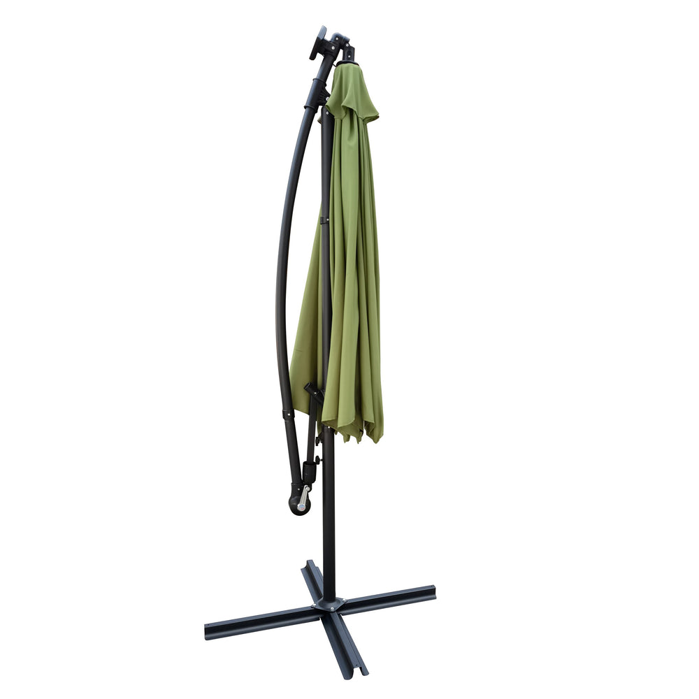 English Elm 10 10ft Solar LED Patio Umbrella with 24 Lights, Waterproof 8-Rib Crank Lift Canopy UV40+ for Deck Lime green W65642335