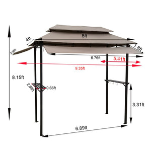 English Elm 8x4ft Outdoor Grill Gazebo Steel Frame Tiered Canopy with Bar Shelves for Patio Cooking Mushroom W65642413