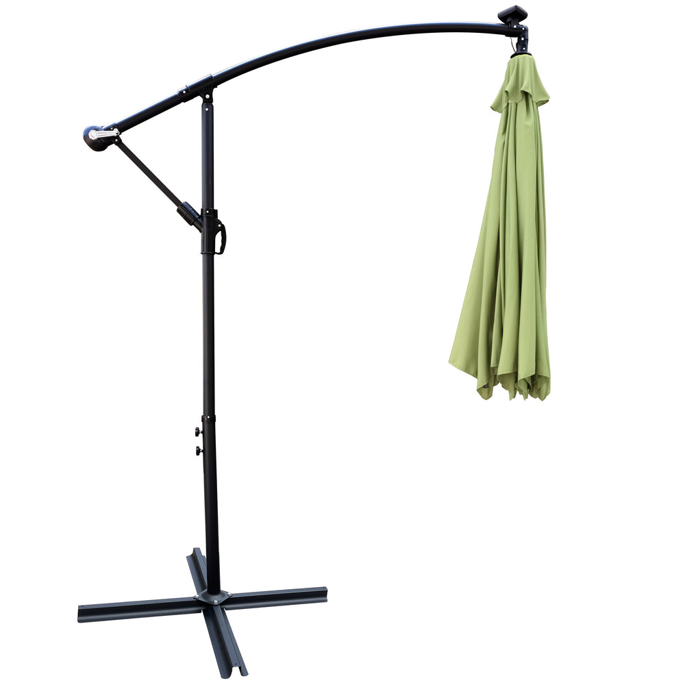 English Elm 10 10ft Solar LED Patio Umbrella with 24 Lights, Waterproof 8-Rib Crank Lift Canopy UV40+ for Deck Lime green W65642335