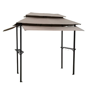 English Elm 8x4ft Outdoor Grill Gazebo Steel Frame Tiered Canopy with Bar Shelves for Patio Cooking Mushroom W65642413