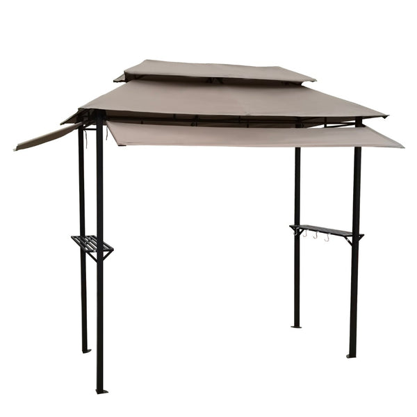 English Elm 8x4ft Outdoor Grill Gazebo Steel Frame Tiered Canopy with Bar Shelves for Patio Cooking Mushroom W65642413