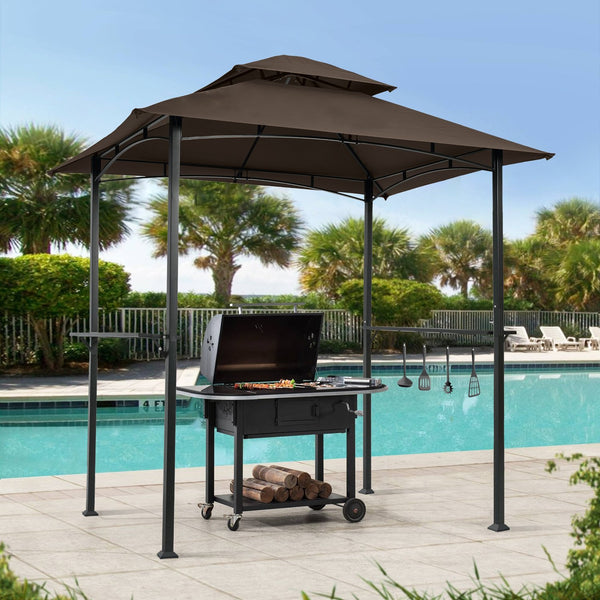 English Elm Outdoor Grill Gazebo 8x5 Ft – Rust-Resistant Steel Frame, Double-Tier Ventilated Canopy for BBQs and Parties Brown W41918149