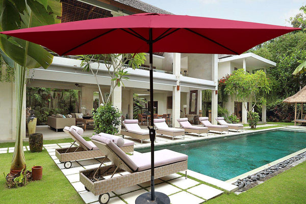 English Elm 6 9x6ft Rectangular Patio Umbrella with Crank & Tilt, Waterproof Polyester Canopy, UPF40+ Weather-Resistant Shade Burgundy W65642342