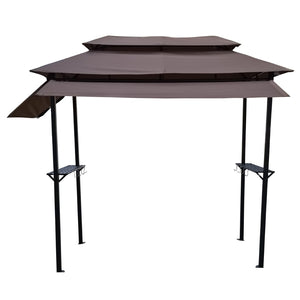 English Elm 8x4ft Outdoor Grill Gazebo Steel Frame Tiered Canopy with Bar Shelves for Patio Cooking Light Brown W65642412