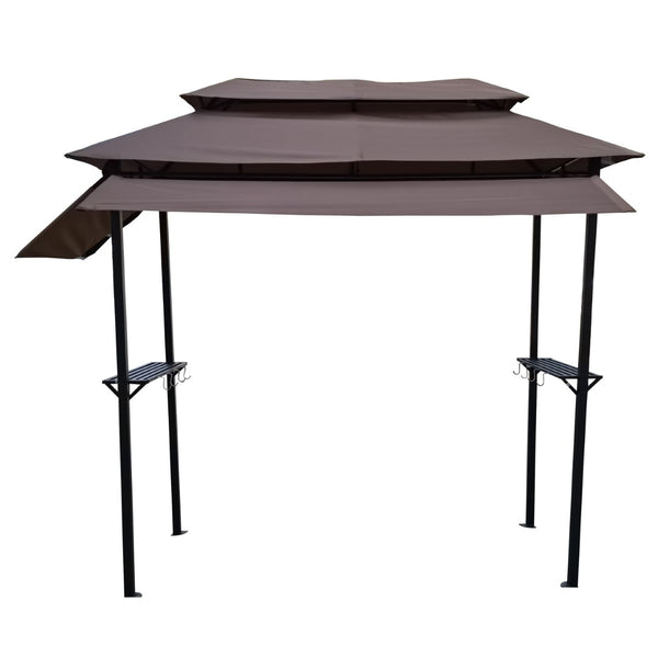 English Elm 8x4ft Outdoor Grill Gazebo Steel Frame Tiered Canopy with Bar Shelves for Patio Cooking Light Brown W65642412