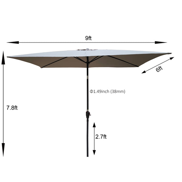 English Elm 6 9x6ft Rectangular Patio Umbrella with Crank & Tilt, Waterproof Polyester Canopy, UPF40+ Weather-Resistant Shade Medium grey W65642344